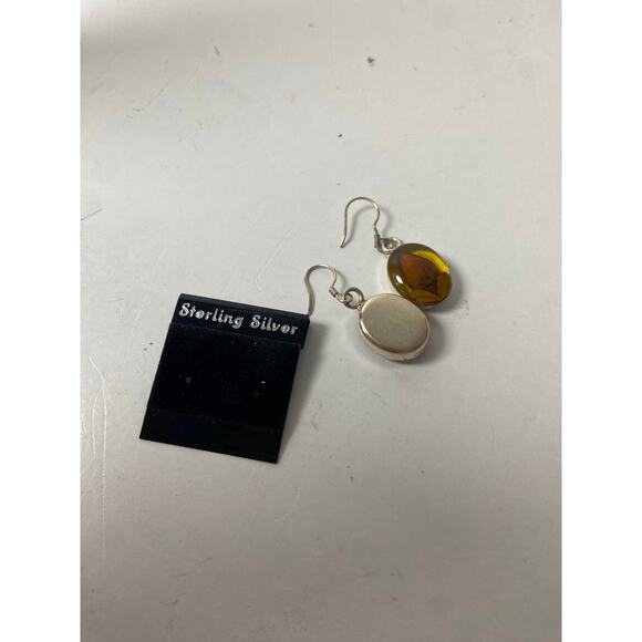 Vintage Sterling Silver Faux Amber Resin Dangle Earrings - Picture 4 of 4